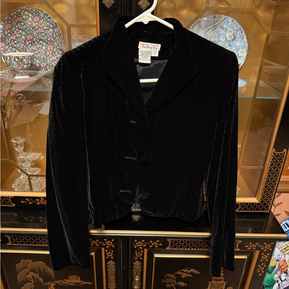 Talbots Black Quilted Velvet Blazer Jacket